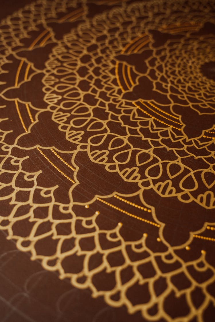 Golden Mandala Pattern On Brown Panel