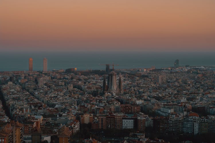 View On Barcelona During Sunset