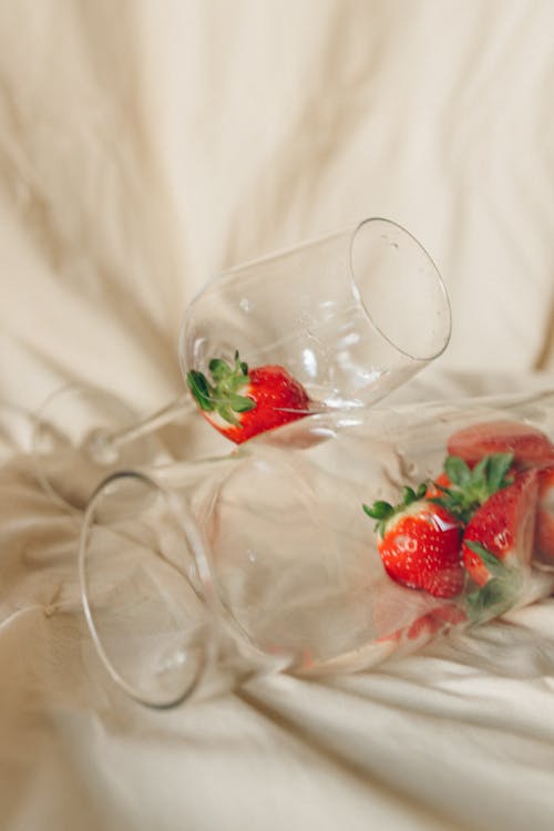Red Strawberries in Clear Glass Bowl
