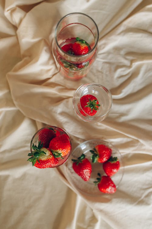 Red Strawberries in Clear Glass Bowl