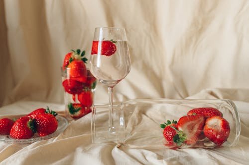 Red Strawberries in Clear Wine Glass
