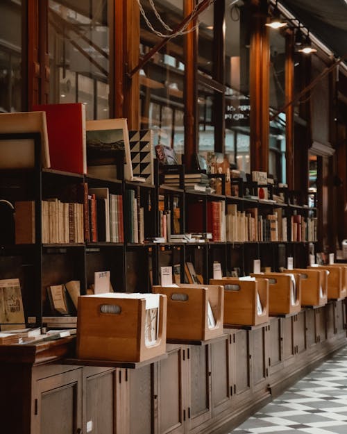 Brown Wooden Book Shelves With Books