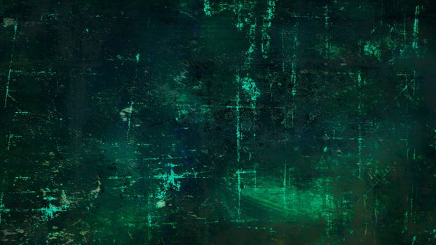 A dense, dark green textured background with grunge patterns and scratches.