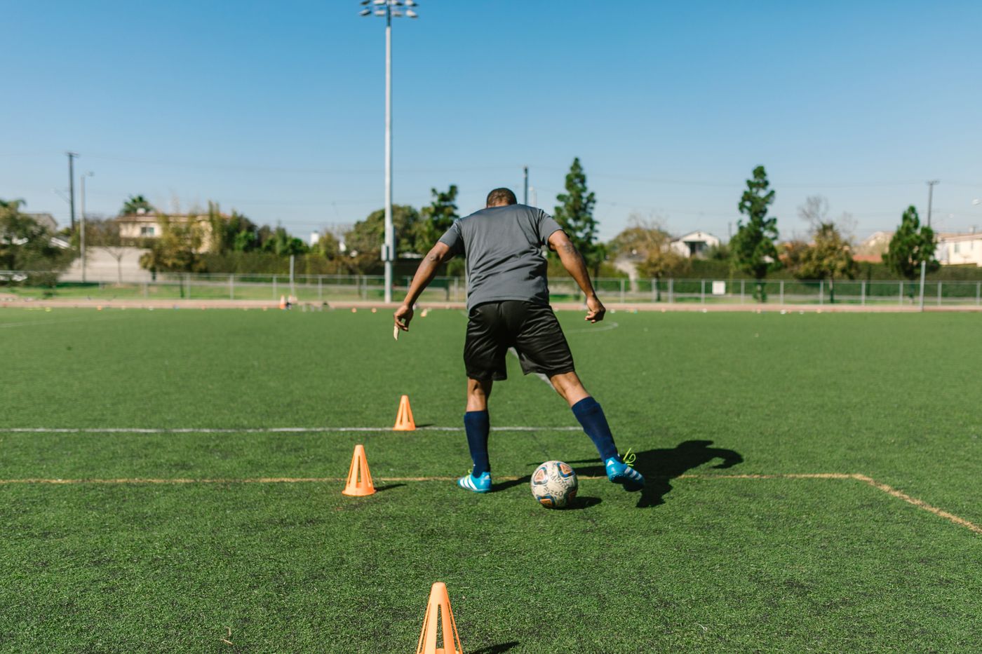 Player working on close control between training cones.
