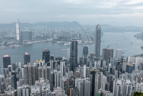 Aerial View of a City with Skyscrapers and River