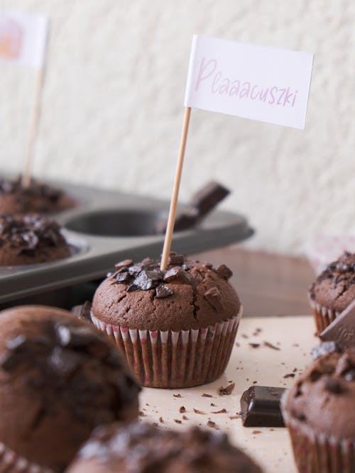 Free Chocolate Muffin with a Note on Stick Stock Photo