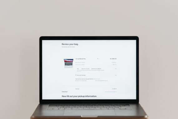 Laptop displaying an online checkout screen