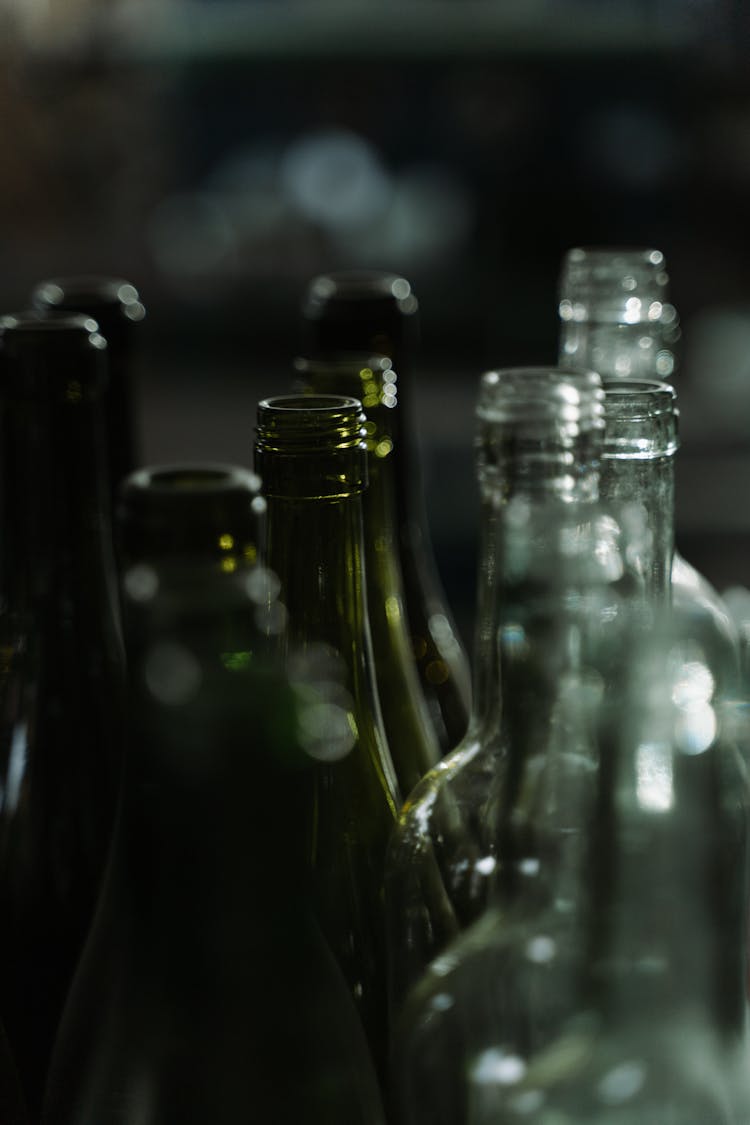 Close-Up Shot Of Empty Bottles