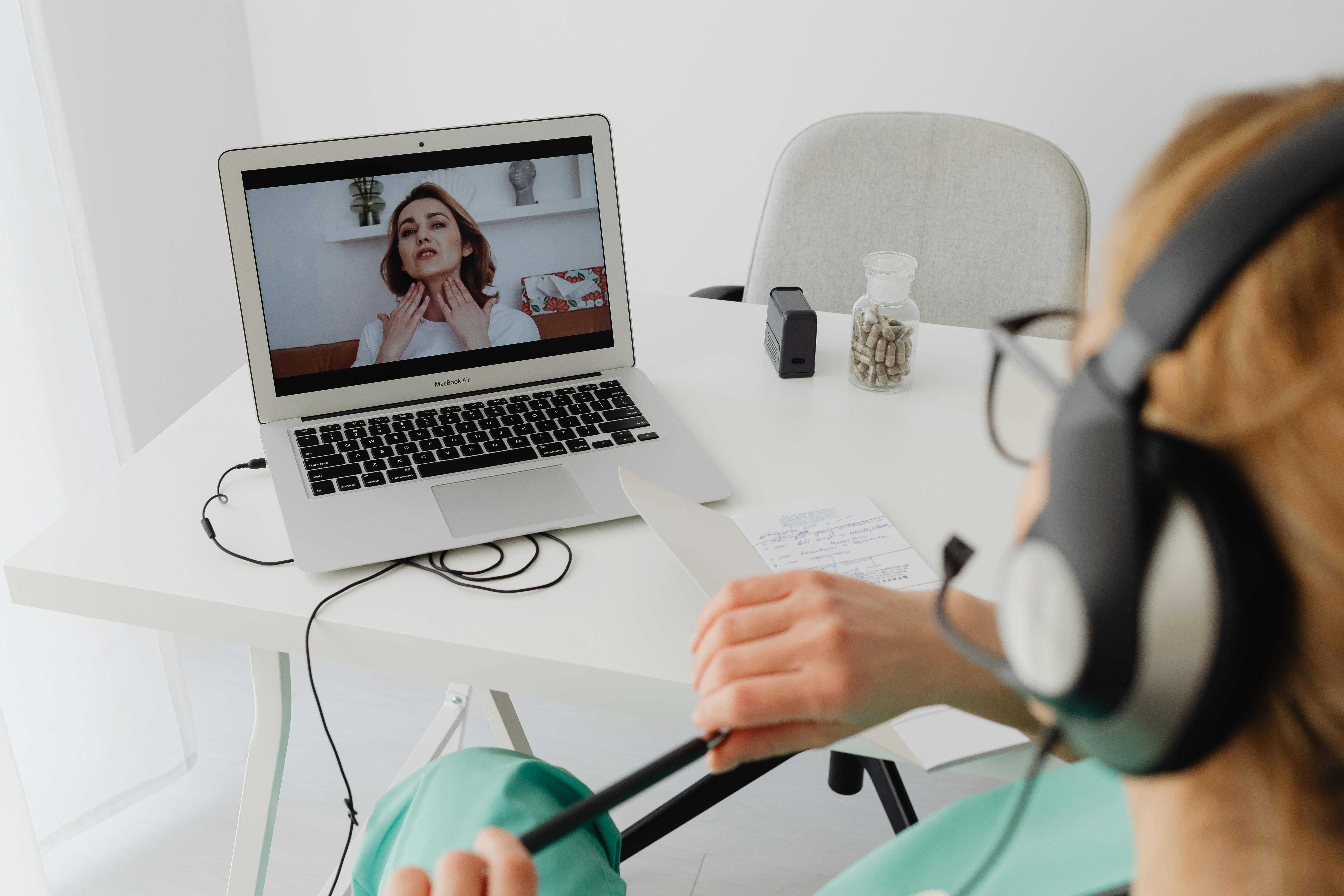 woman working during online meeting