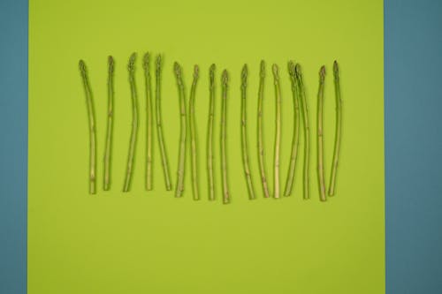 Free Row of fresh asparagus stems on green surface Stock Photo