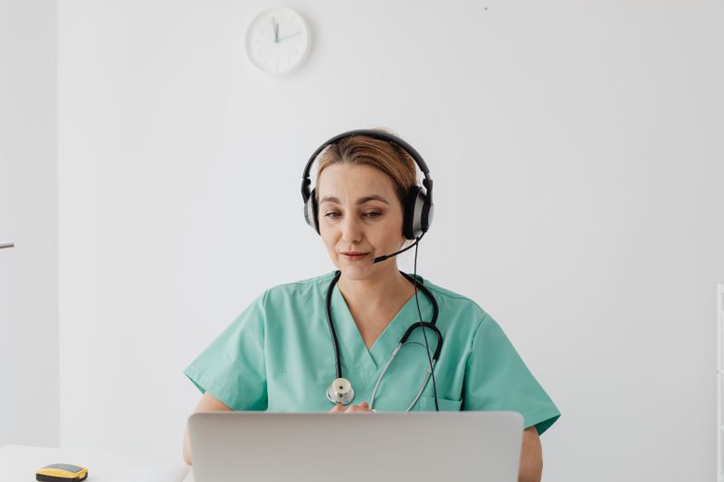 Care coordinator with a headset