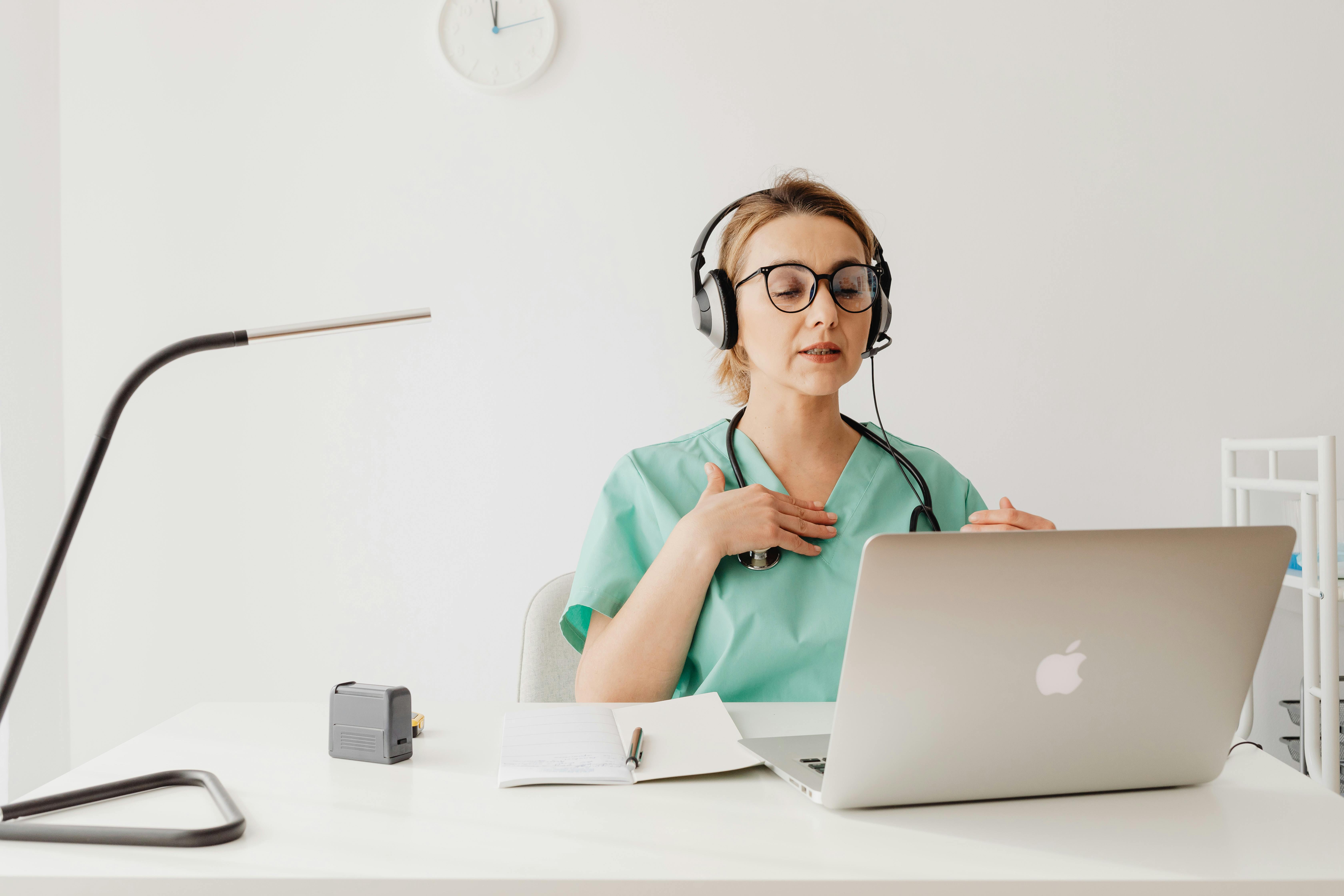 a female doctor having a video call