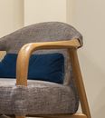 Blue Denim Fabric on Wooden Cushioned Chair