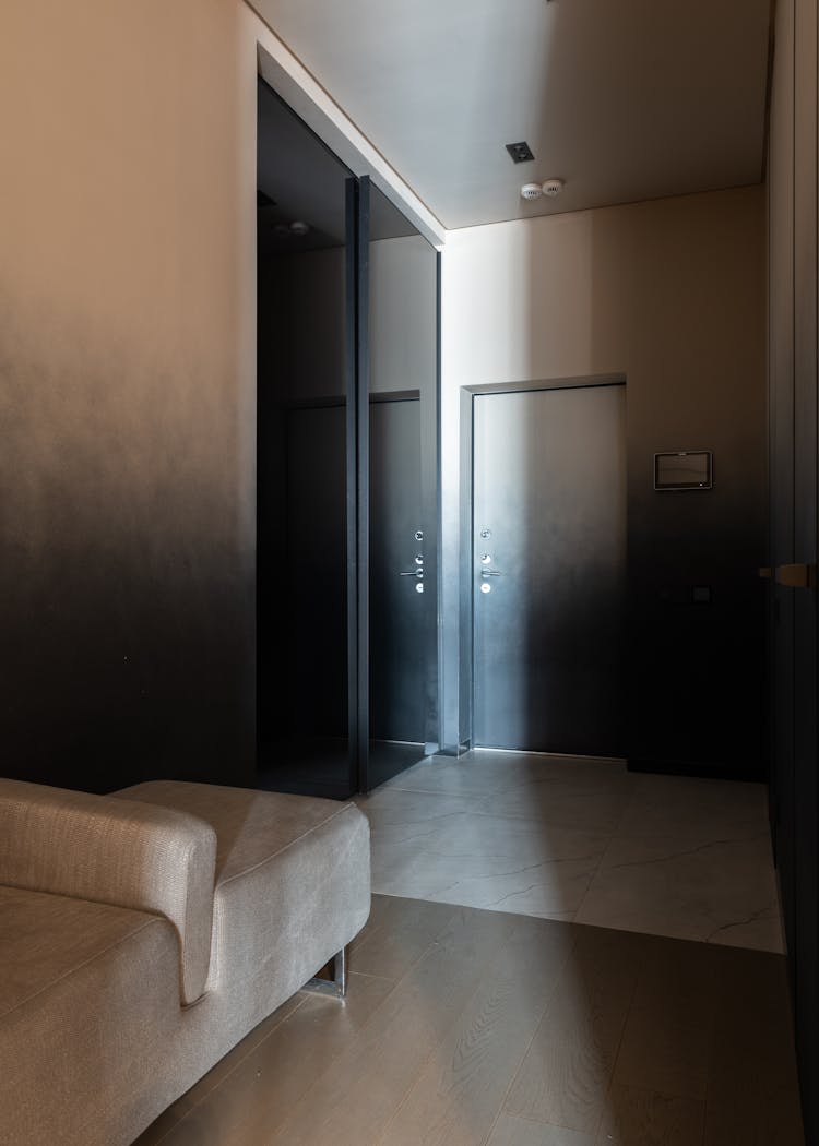 Interior Of Hallway Of Contemporary Apartment With Closet And Couch