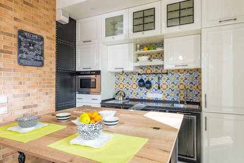 Kitchen interior with fruits on table