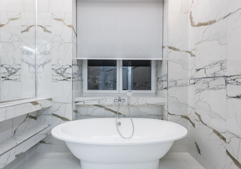 Bathtub installation in a Downtown Riverside bathroom remodel