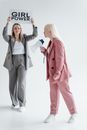 2 Woman in Pink Blazer and Gray Pants