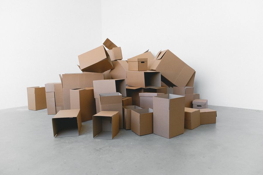 Pile of flattened cardboard boxes