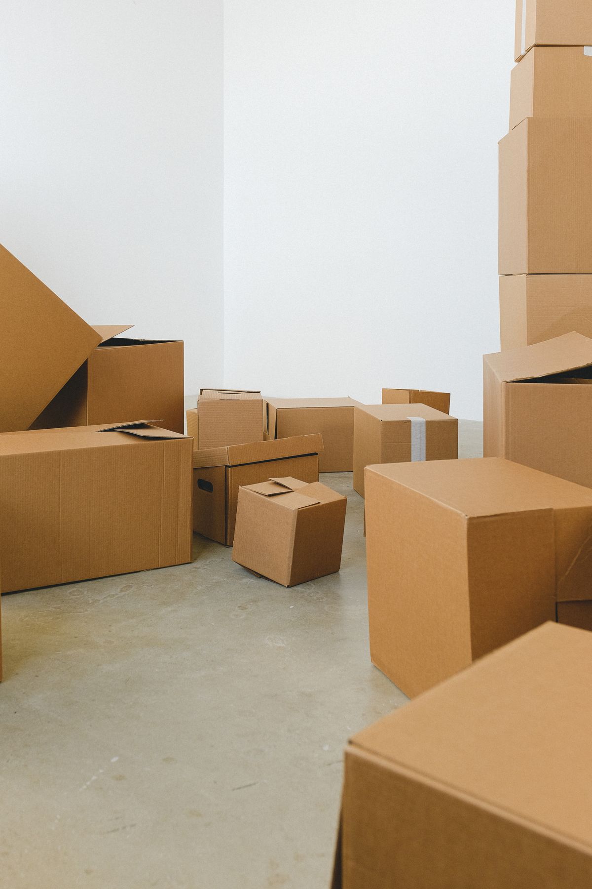 Stacks of cardboard moving boxes