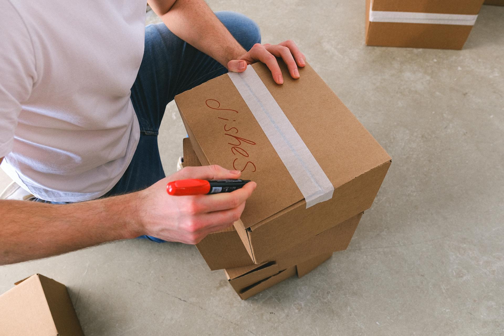 Writing Labels on Brown Box