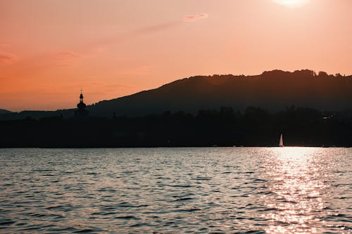 Imagine de stoc gratuită din apus, barcă cu pânze, lac