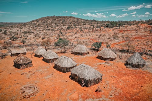 Nipa Huts in the Middle of a Dry Landscape