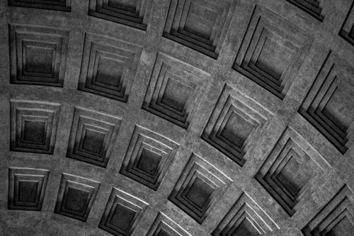 Grayscale Photo of a Ceiling