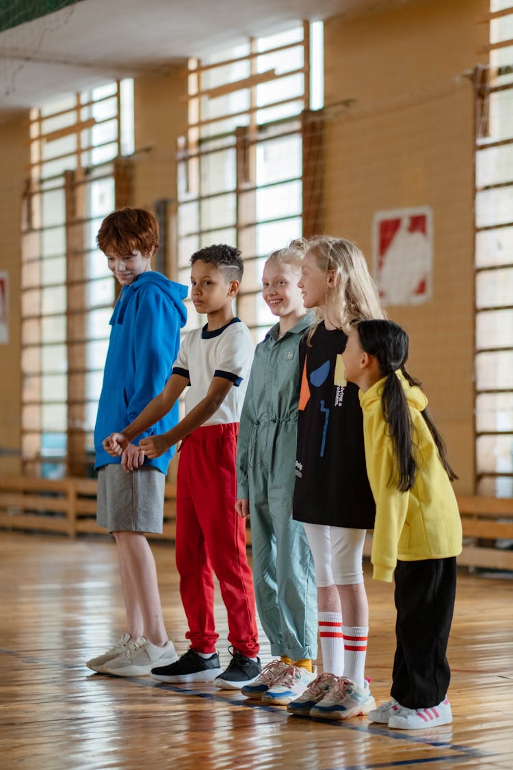 School Kids Line Up At The Gym