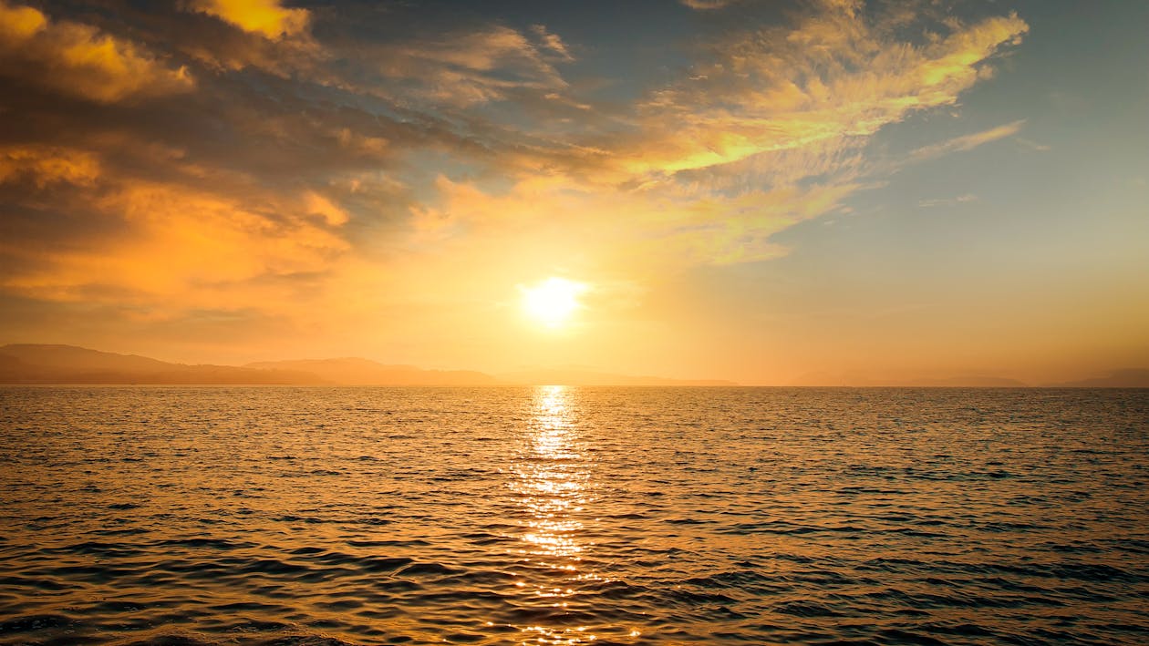 Wide Shot of an Ocean During Sunset