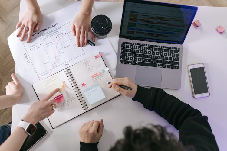 High-Angle Shot Of Three People Working In The Office