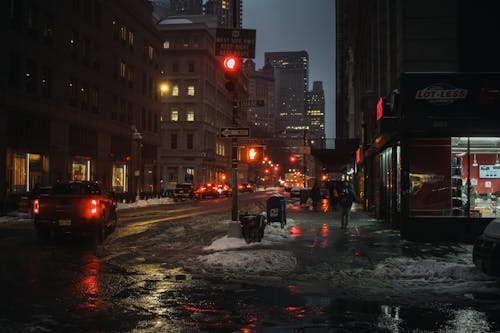 Traffic on city street at night