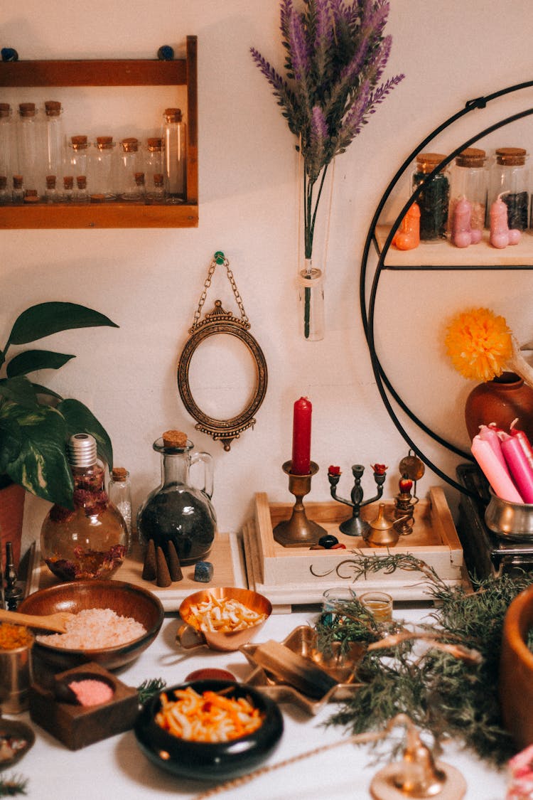 Magical Artifacts On Table In Home Interior