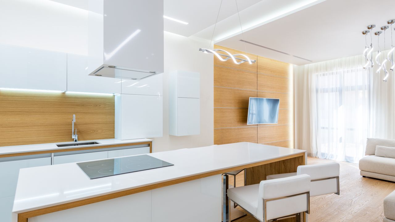 Shared kitchen in modern co living housing Modern shared kitchen representing common facilities in a co living property