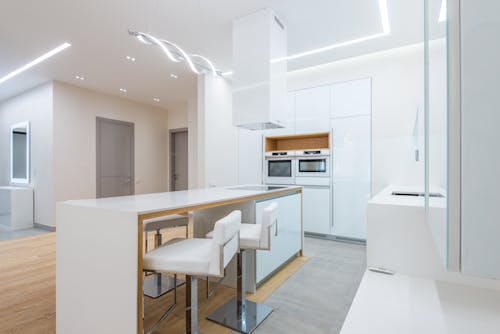 Contemporary light kitchen with stylish interior