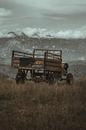 Brown and Black Utility Trailer on Brown Grass Field Near Body of Water