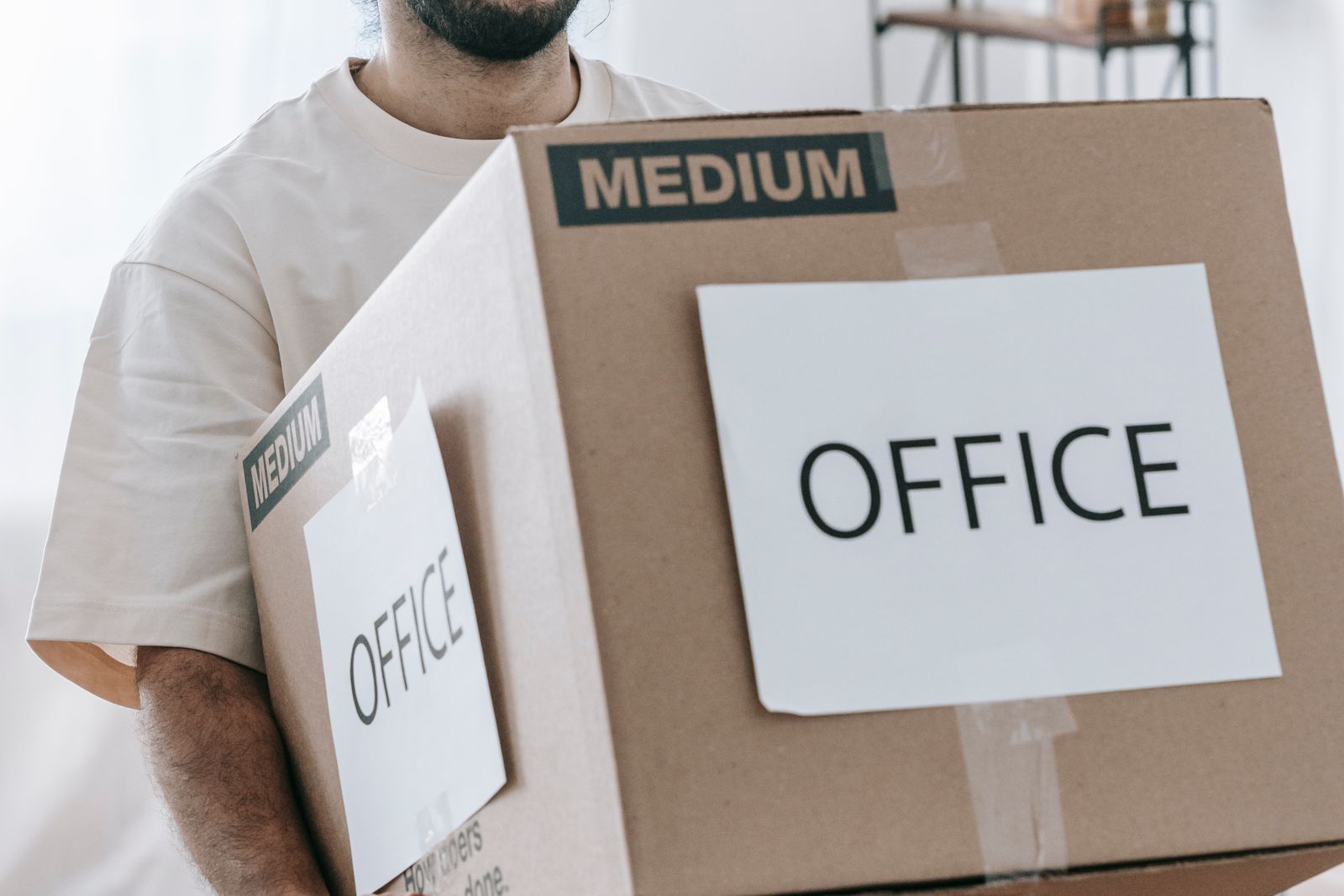 Kruze crew moving office desks and IT equipment in West Yorkshire