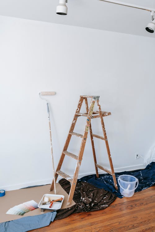 Brown Wooden Stepladder In A Room