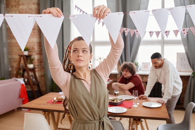 A Woman Having Festive Decorations