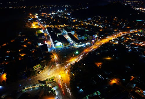 Aerial View of City during Nighttime