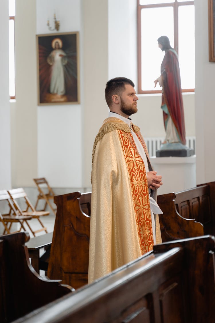 A Priest In A Beige Vestment