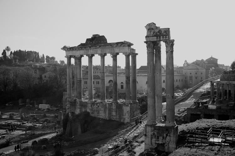 
A Grayscale Of The Roman Forum In Italy