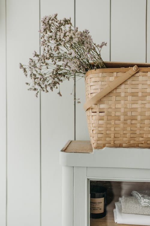 
A Baby's Breath Flower in a Woven Basket