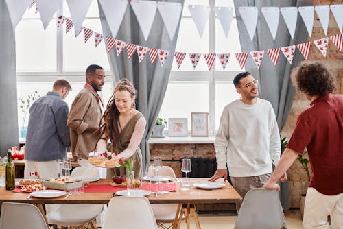 Free Group of People Having a Holiday Party Stock Photo