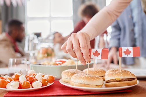 Small Canada Flags on Hamburgers 