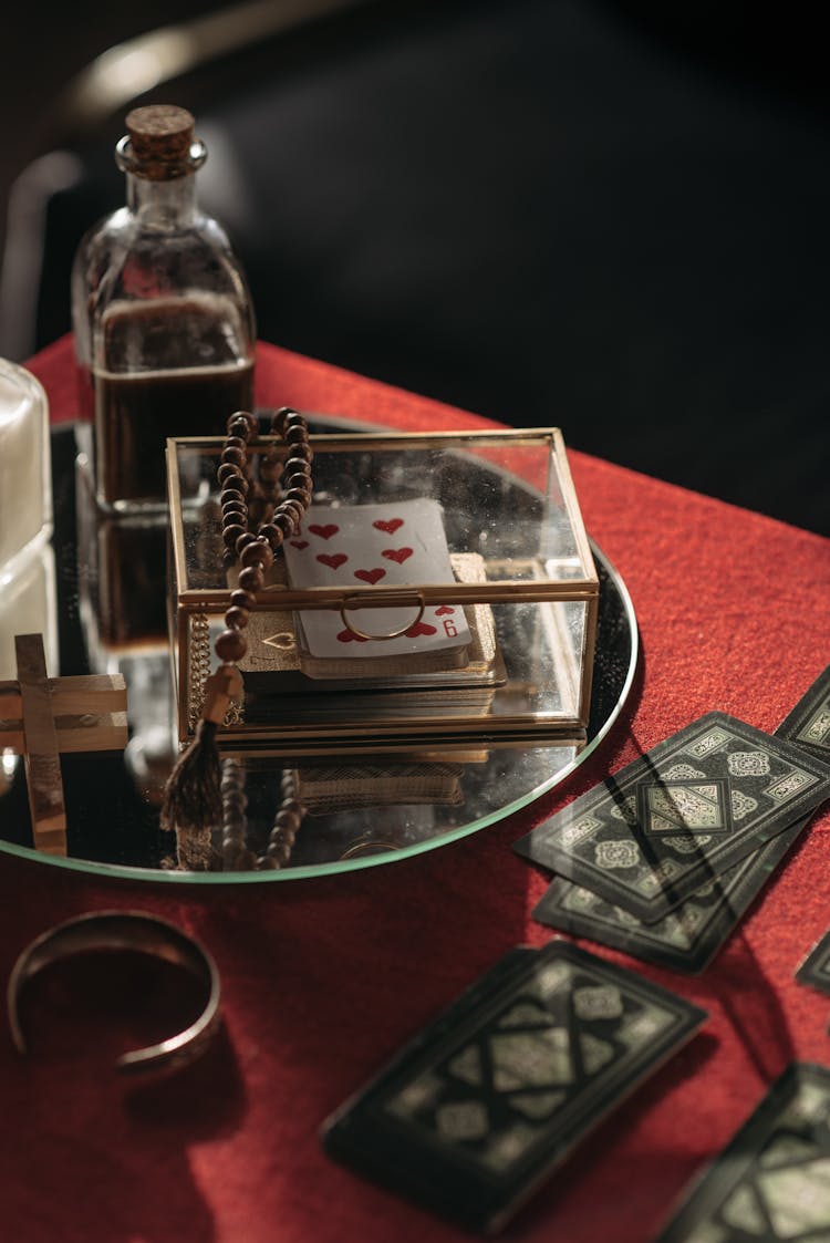 Rosary On Clear Glass Box