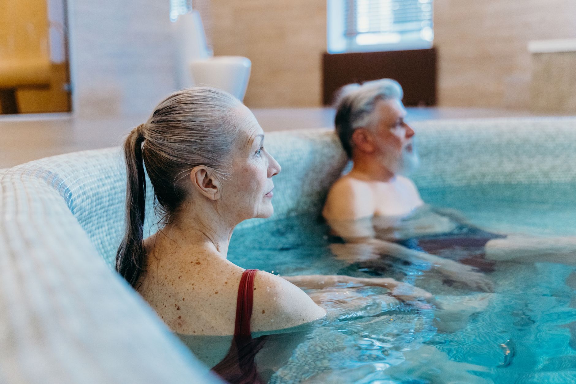 Steam rising from mineral water pool at a Sofia spa hotel