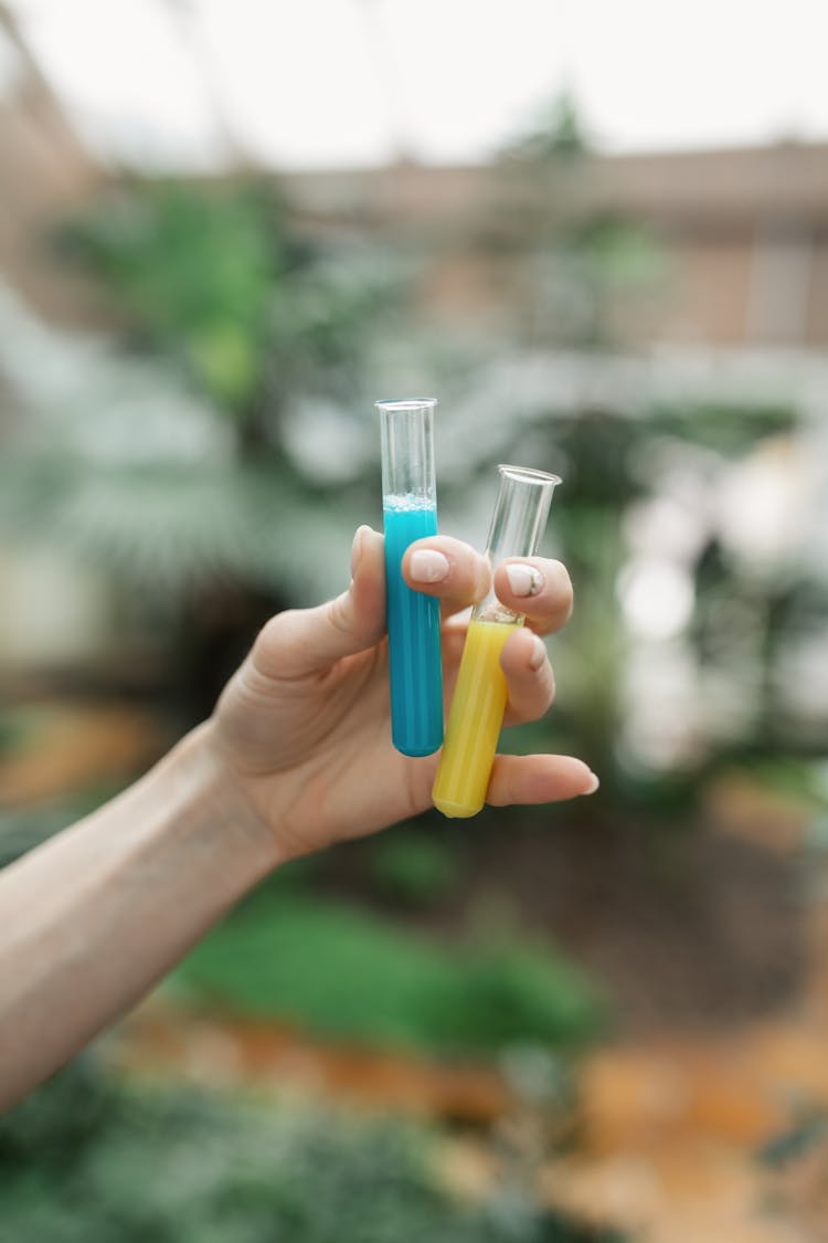 Hands Holding Tubes With Colorful Substances