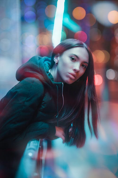 Woman Wearing Black Parka Hoodie