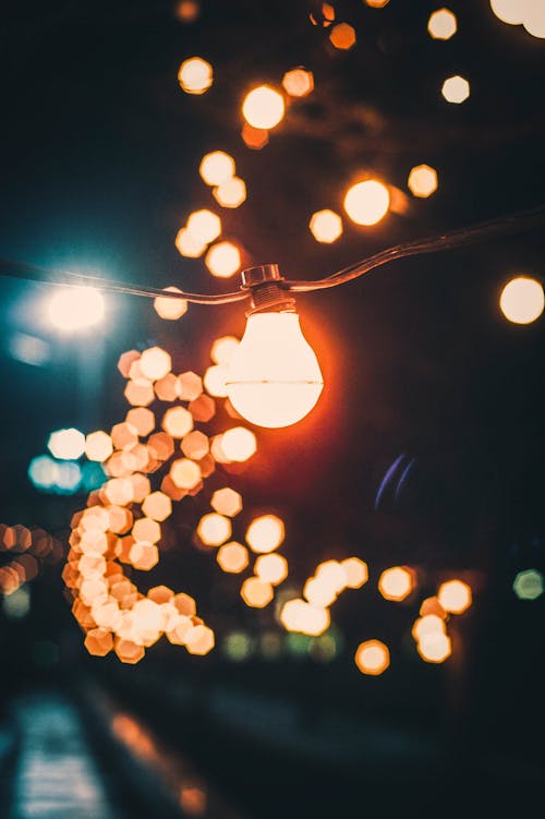 Yellow String Lights in Bokeh Photography