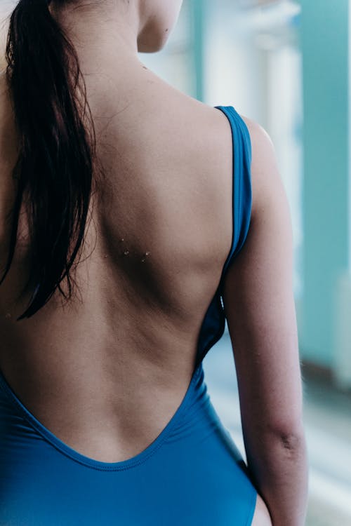 Woman Standing in Blue Swimwear